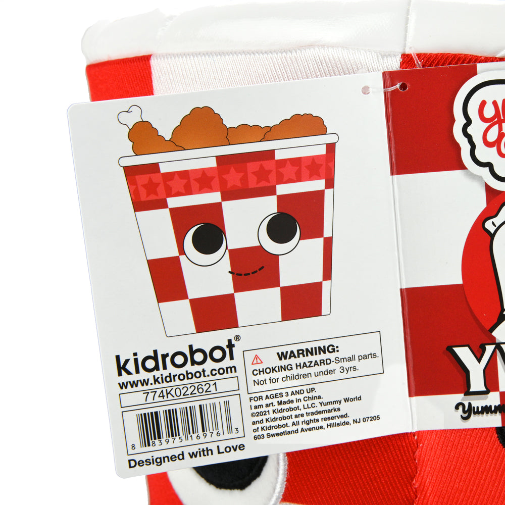 Yummy World Bertha Bucket of Fried Chicken plush toy, soft and interactive plush representing a bucket of fried chicken.