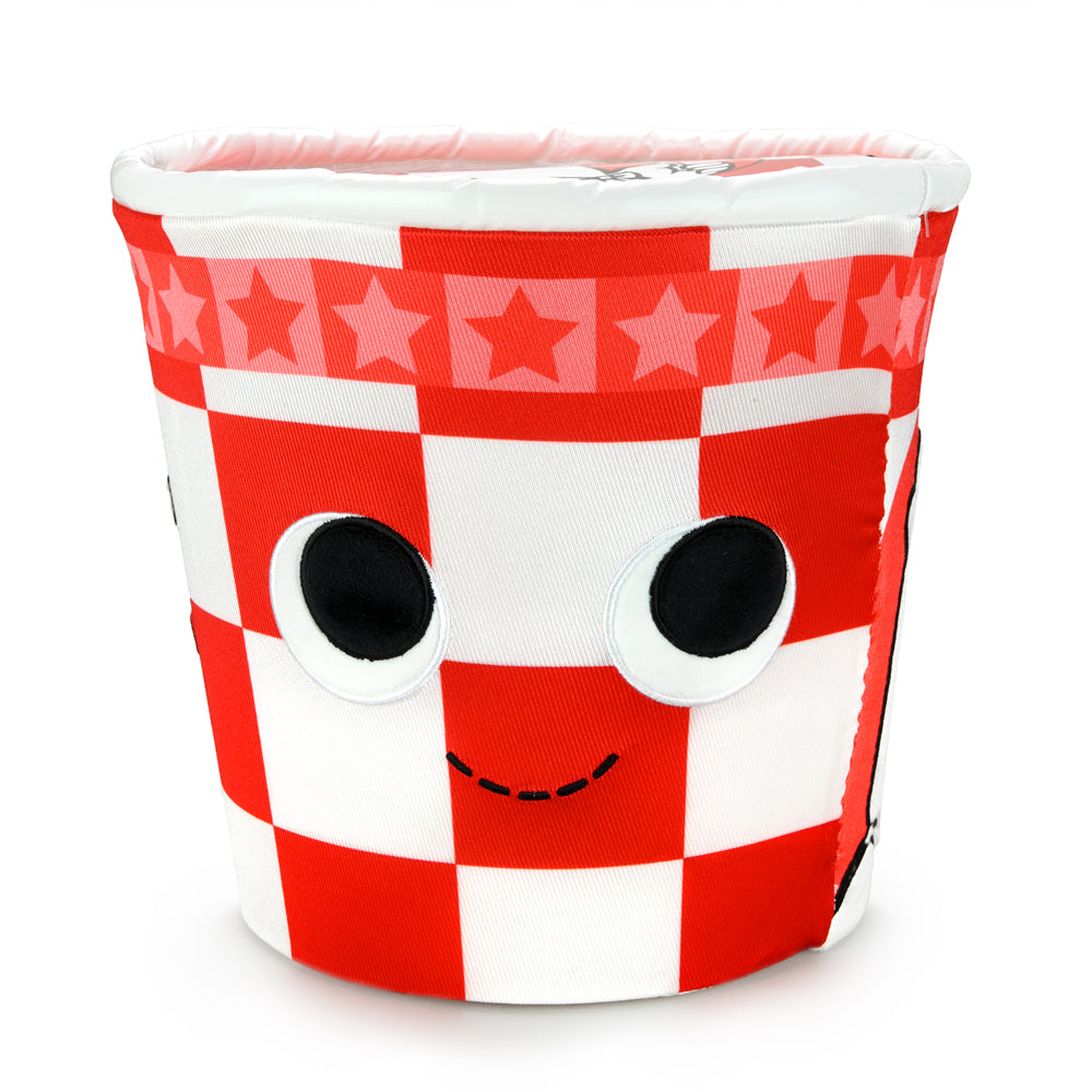 Yummy World Bertha plush toy resembling a bucket of fried chicken with interactive features, soft and colorful for kids.