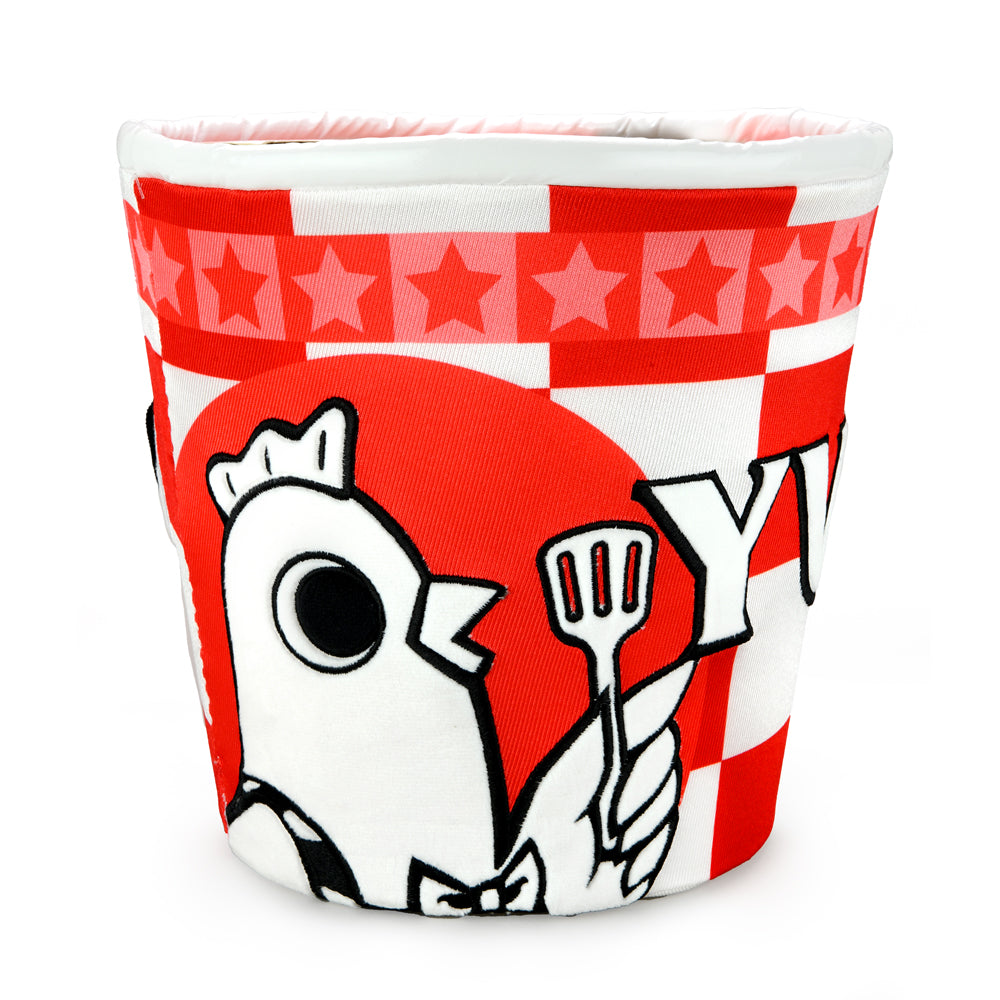 Yummy World Bertha Bucket of Fried Chicken plush toy, soft interactive plush depicting a fried chicken bucket with cartoon character design.