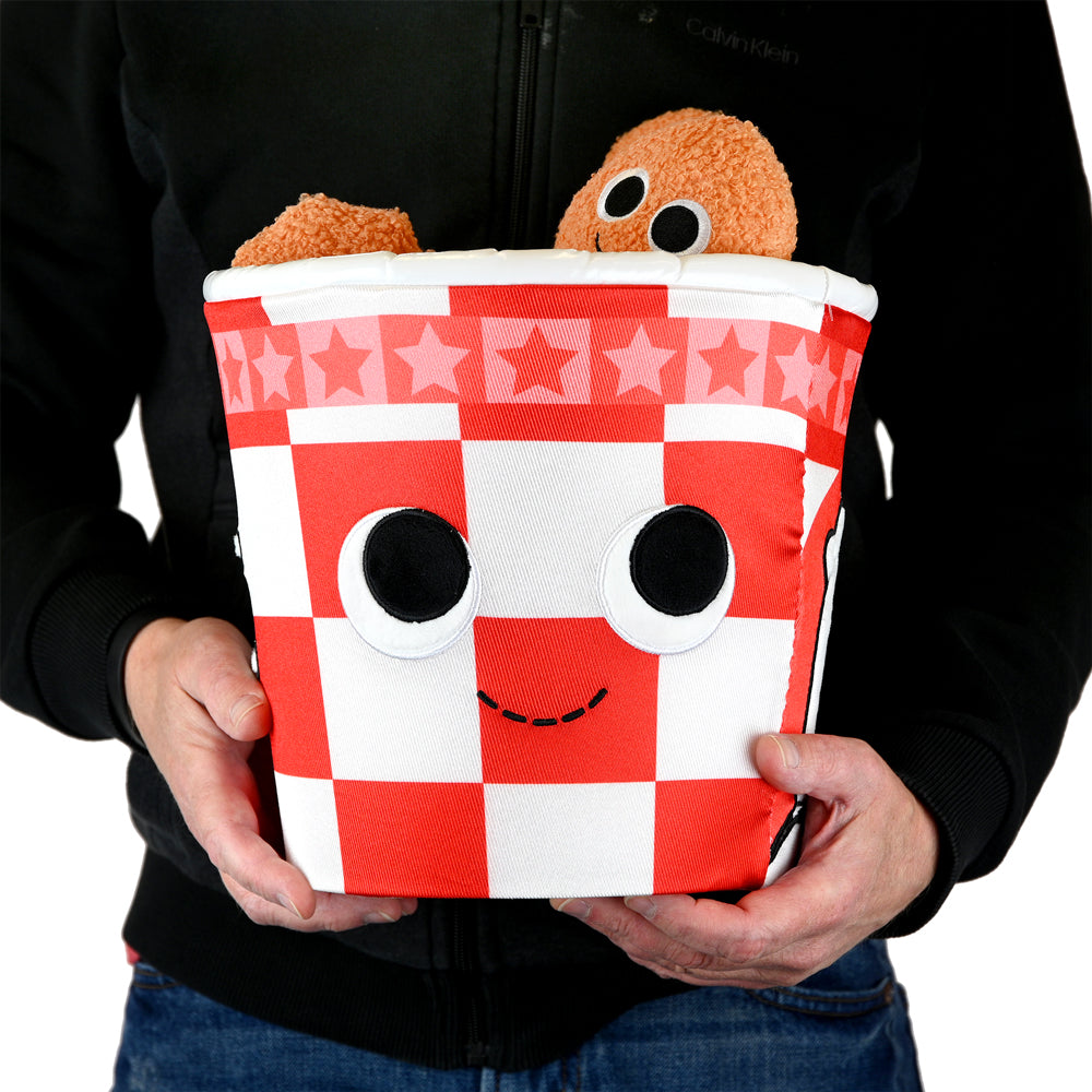 Yummy World Bertha Bucket of Fried Chicken plush toy featuring an interactive, soft stuffed character resembling a fried chicken bucket.