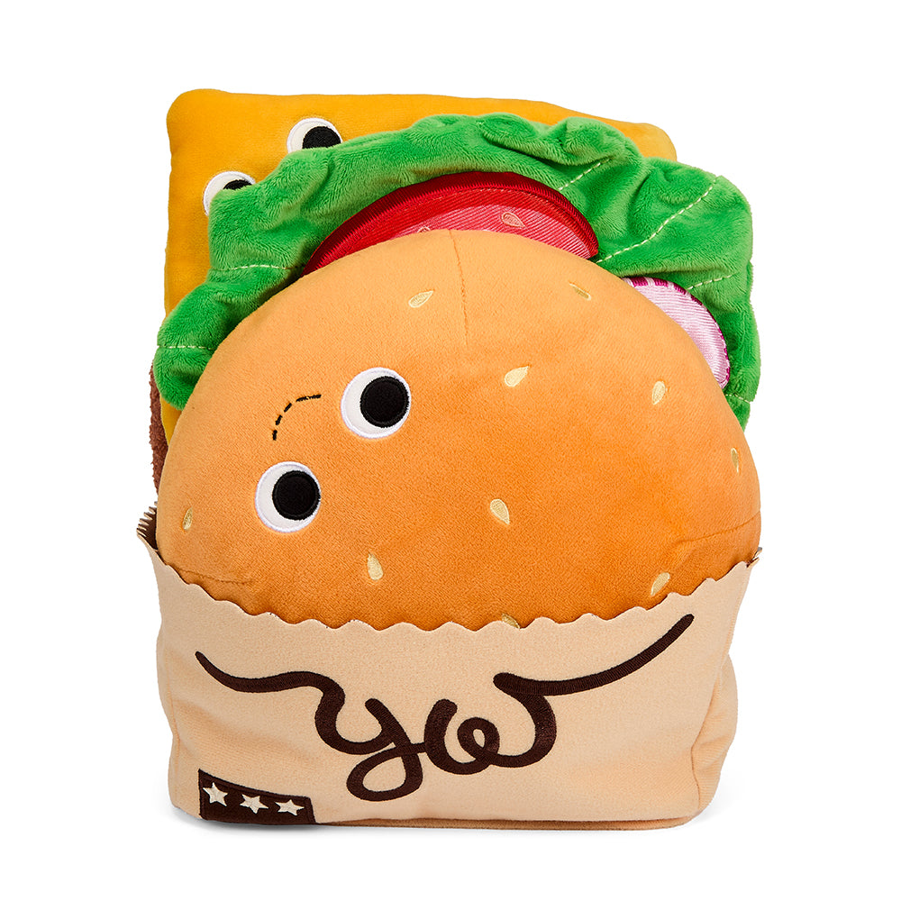Yummy World Bonnie Burger 13-inch plush toy with colorful burger design and interactive features, soft and cuddly for kids.