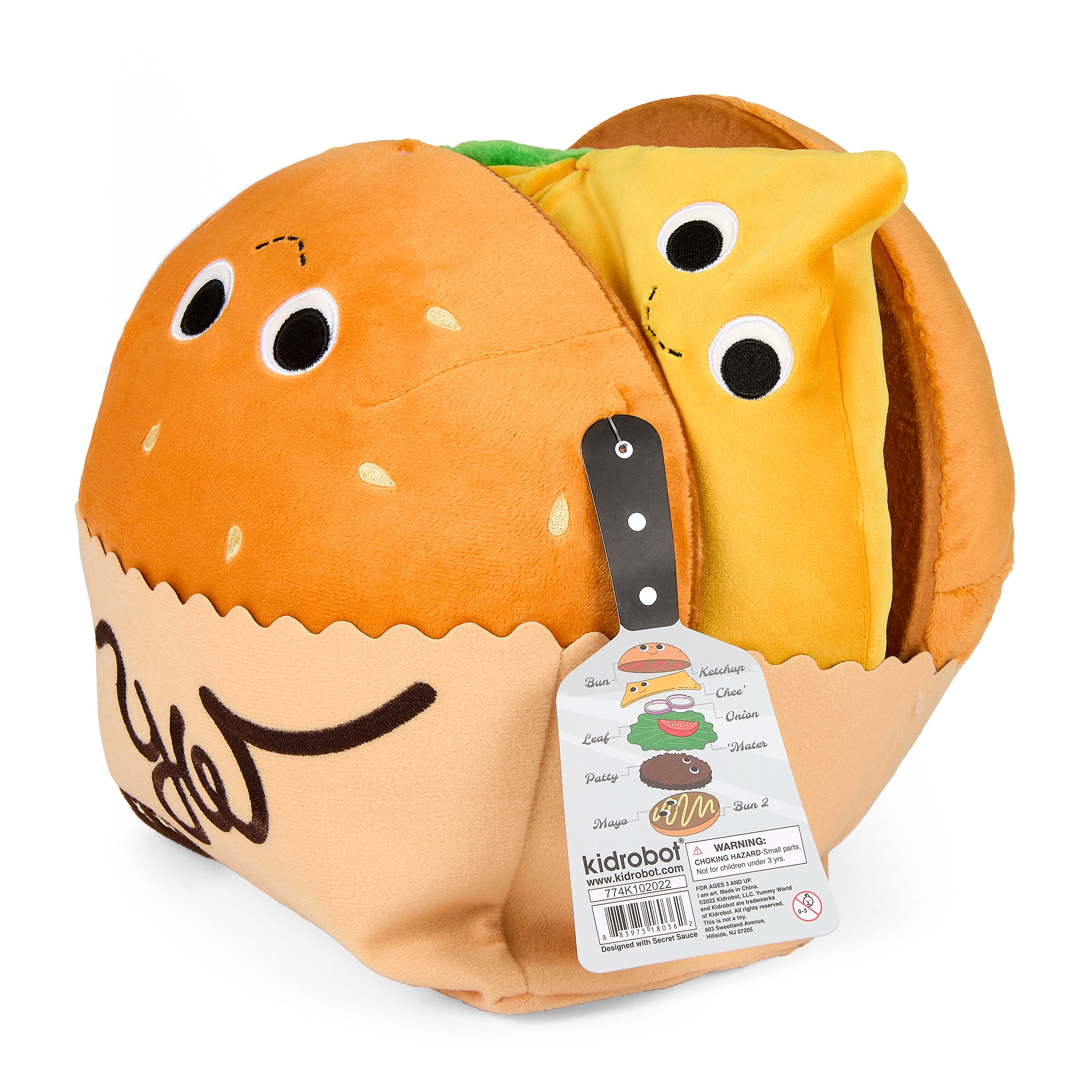 Yummy World Bonnie Burger 13-inch plush toy with interactive features, soft fabric, and detailed burger design.