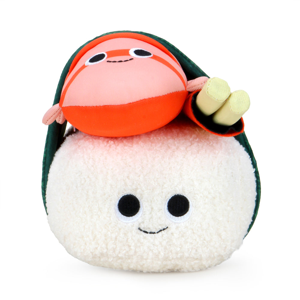Yummy World Bubba the Shrimp Nigiri Sushi plush toy, soft and interactive stuffed animal featuring a cute shrimp sushi character.