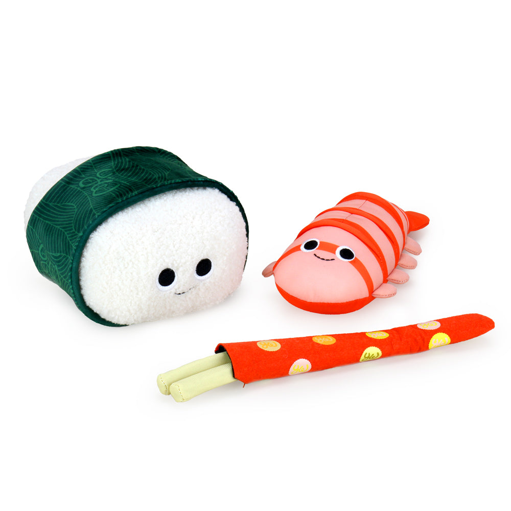 Yummy World Bubba the Shrimp Nigiri Sushi plush toy showing a cute shrimp character with detailed plush texture.