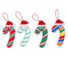 Set of four Yummy World Candy Cane Plush Ornaments featuring colorful, soft plush candy cane designs for holiday decor.
