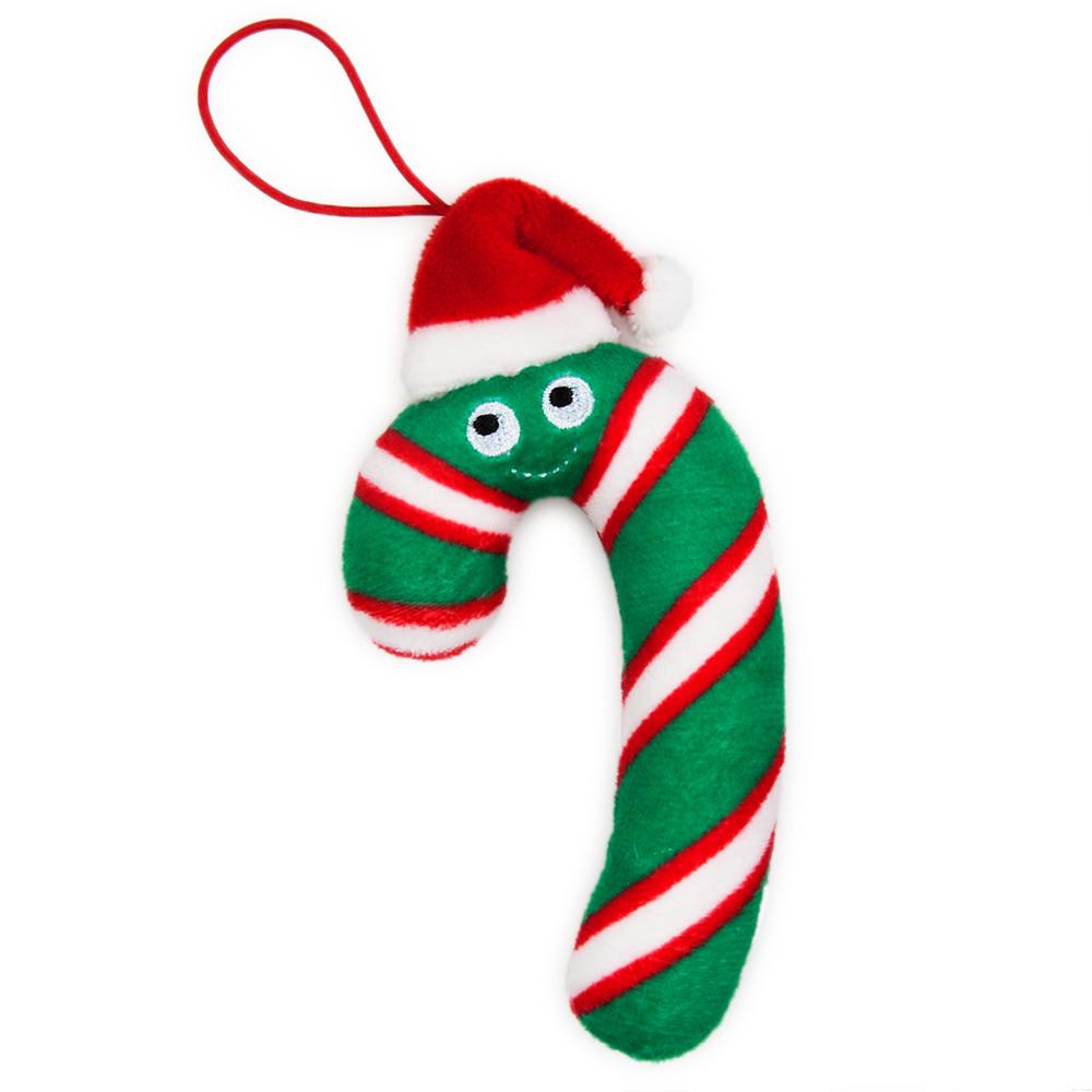Yummy World Candy Cane Plush Ornaments 4-Pack featuring soft, colorful plush candy cane decorations for holiday decor.
