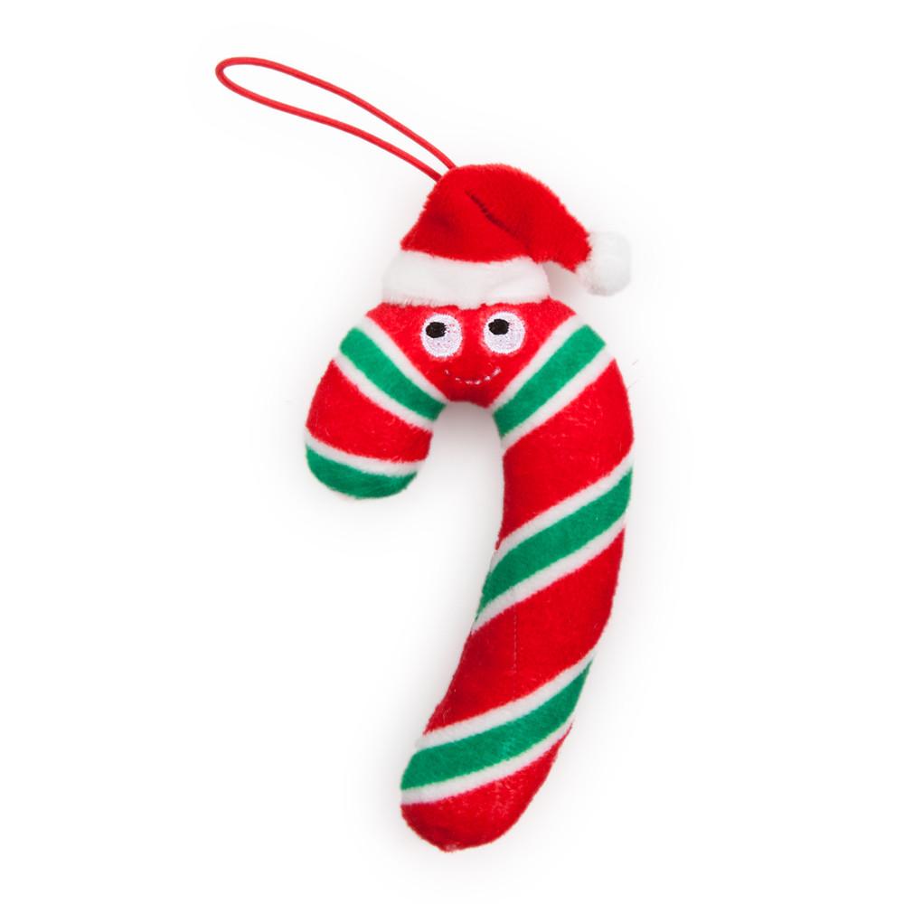 Set of four Yummy World Candy Cane plush ornaments featuring colorful, soft plush material and festive holiday designs.