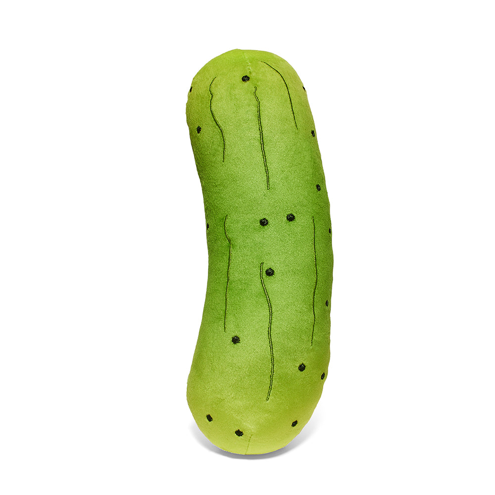Yummy World Crunchy Pickle plush toy in a bag, 10-inch interactive soft plush from Yummy World with detailed pickle design.