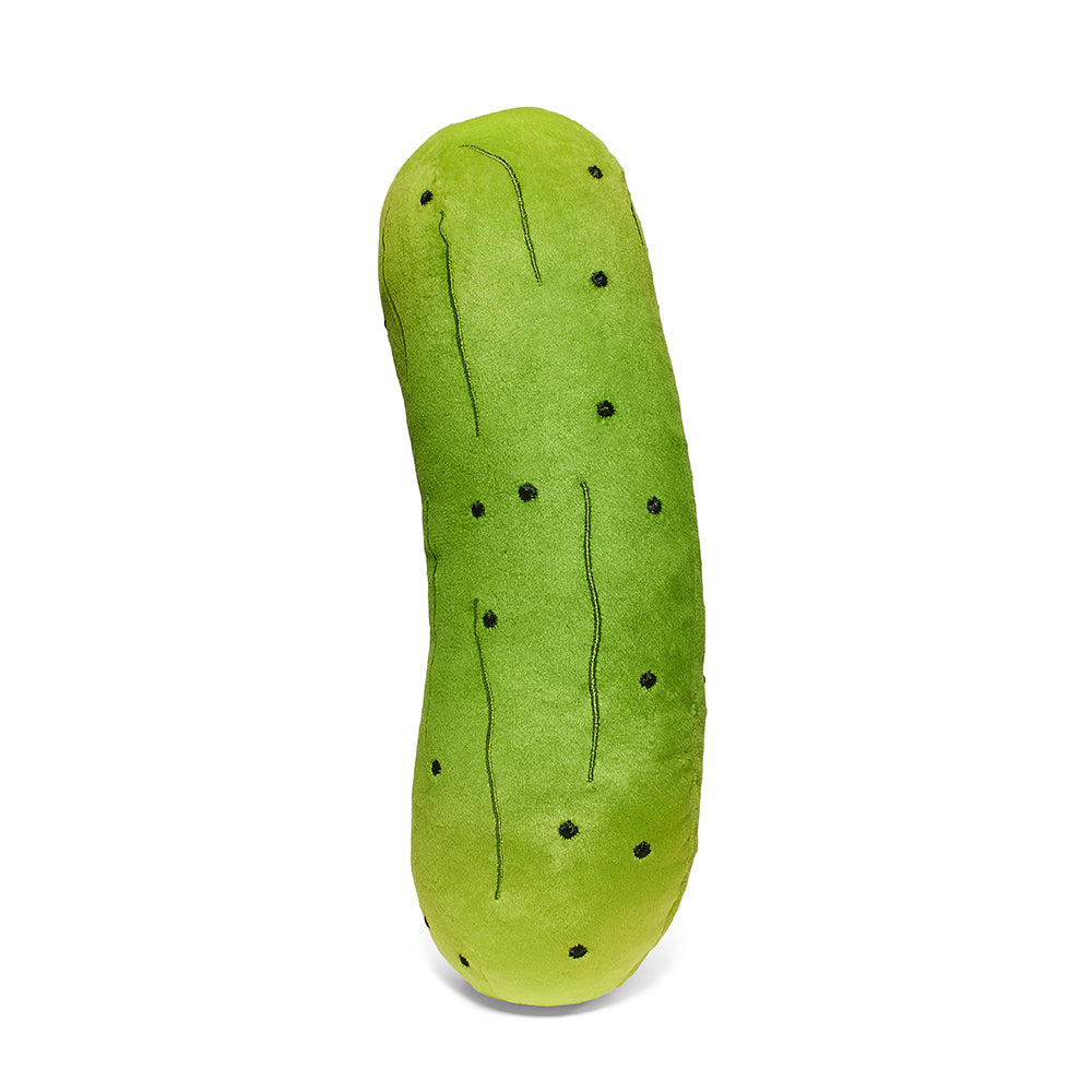 Yummy World Crunchy Pickle plush toy in a 10-inch bag, soft and interactive plush character from Yummy World collection.