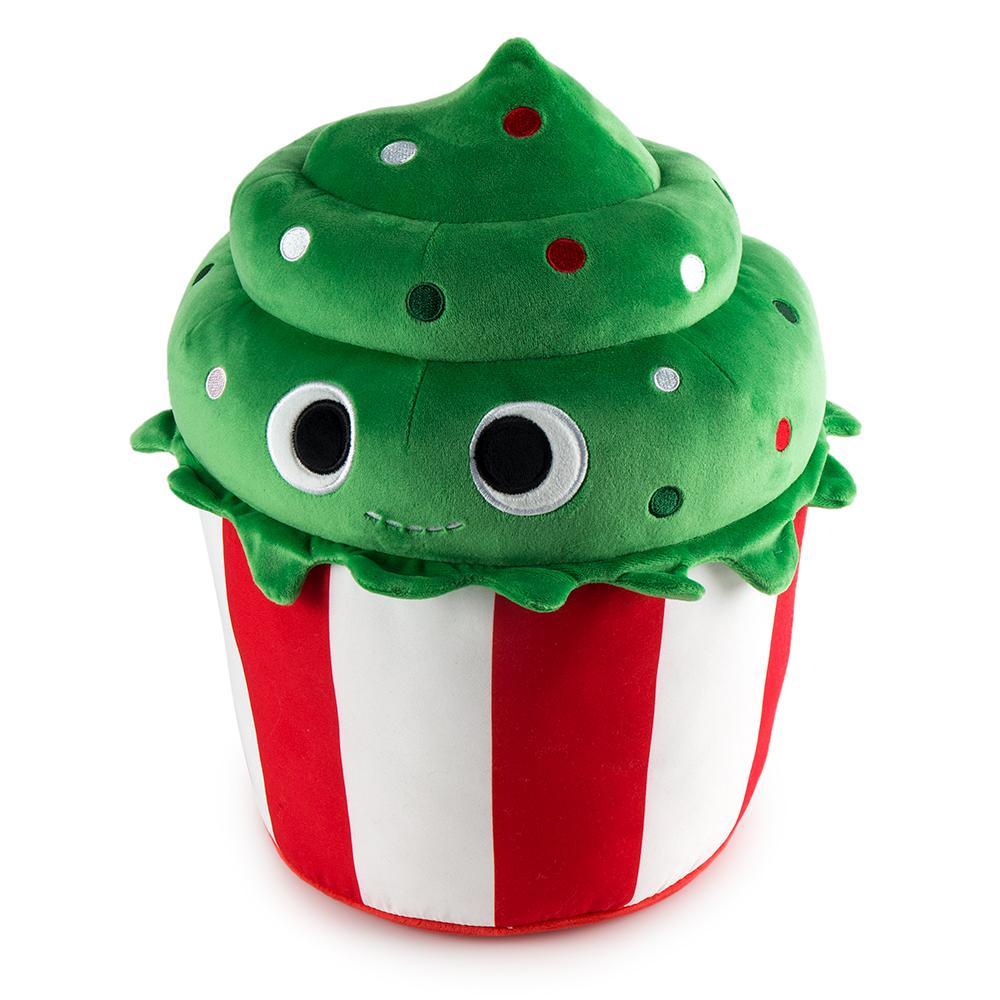 Yummy World Holiday Cupcake 16-inch plush toy by Kidrobot featuring colorful frosting and festive holiday design.