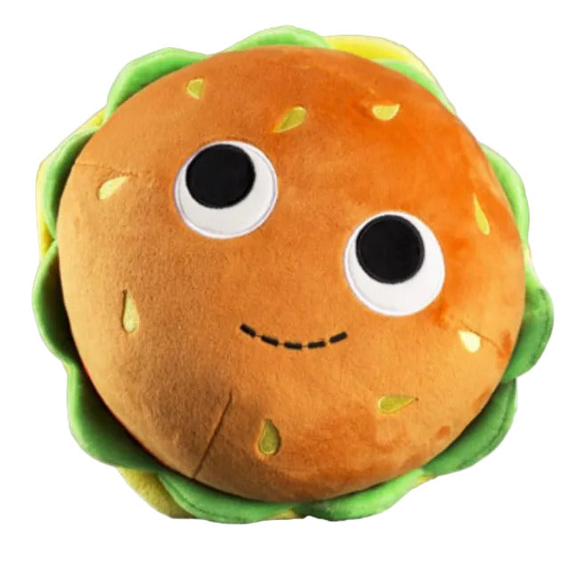 Yummy World Burger Plush, soft stuffed toy resembling a burger with bun and toppings, from Yummy World collection.