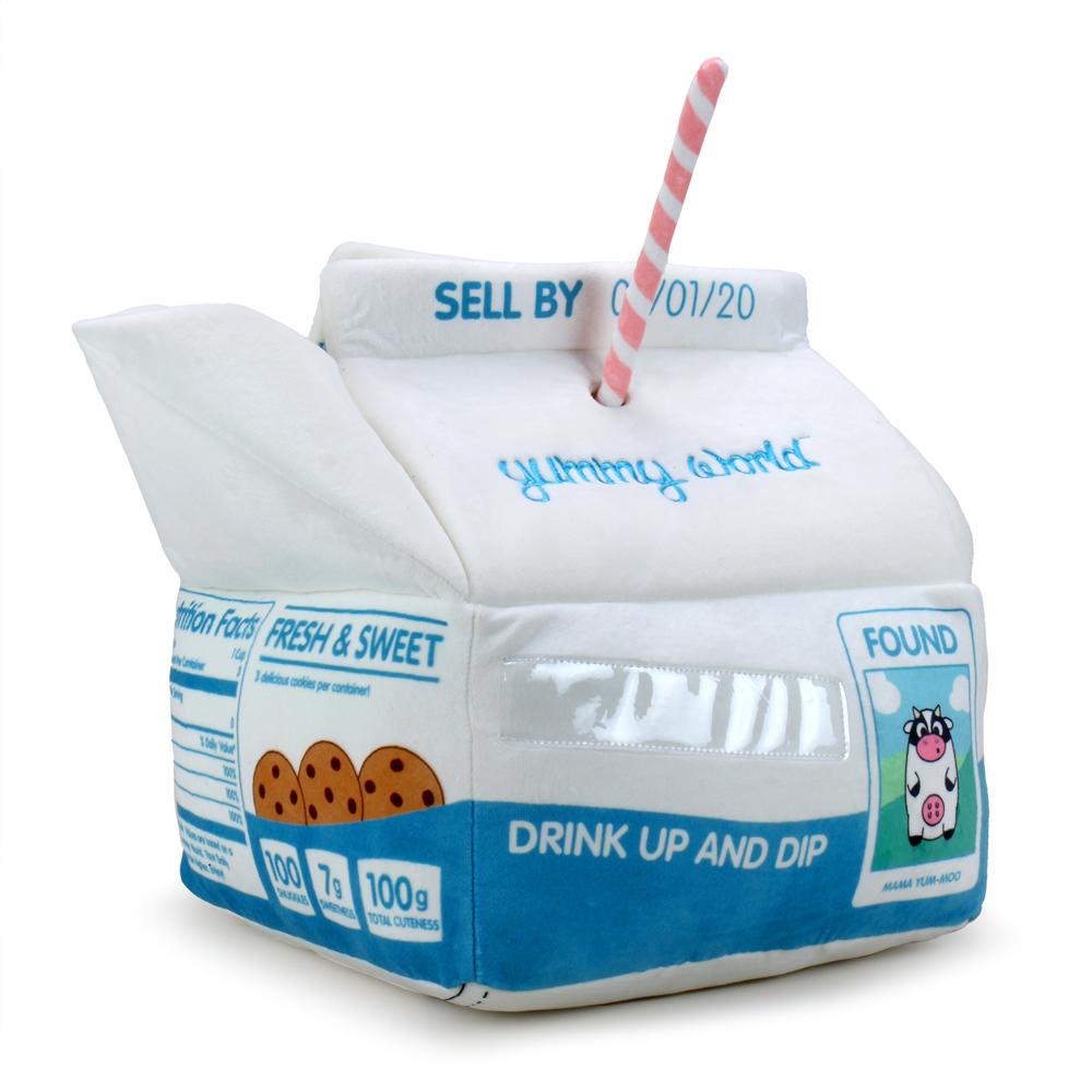 Yummy World Milk and Cookies interactive plush toy featuring a soft, colorful milk carton and cookie character.