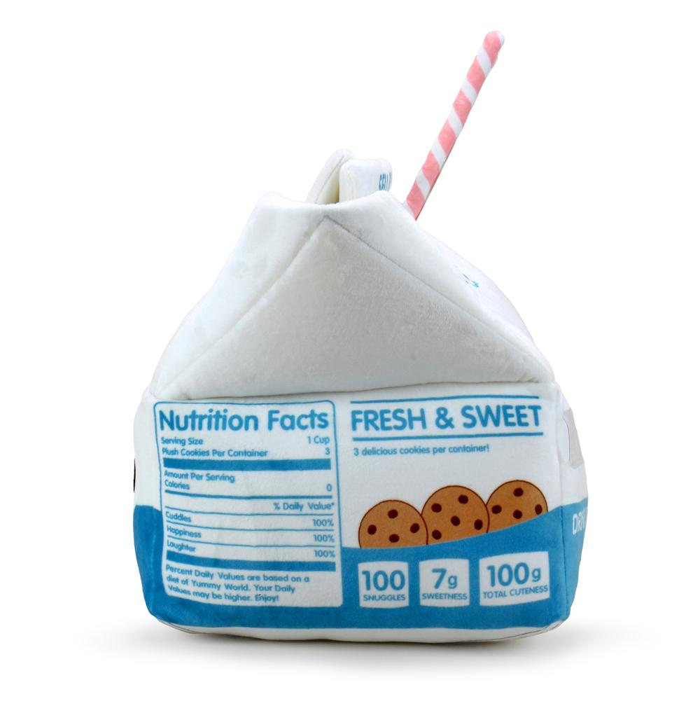 Yummy World Milk and Cookies interactive plush toy featuring soft fabric and detailed cookie and milk character design.