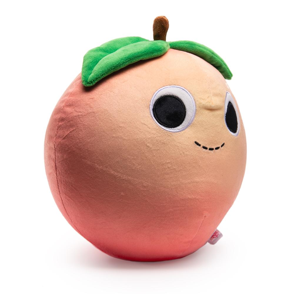 Yummy World Penelope Peach 10-inch plush toy by Kidrobot, featuring a soft, colorful peach character with detailed stitching.