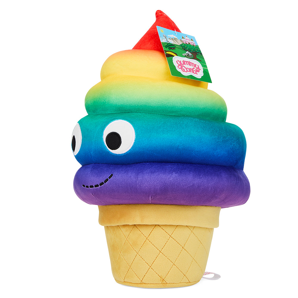 Soft serve Sally ice cream cone plush from Yummy World featuring rainbow colors and a cute, soft fabric design.