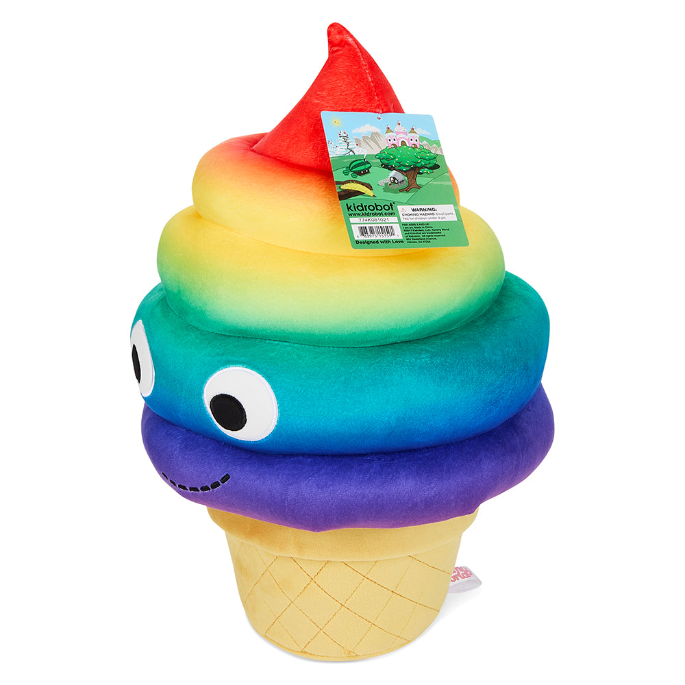 Soft serve Sally plush from Yummy World featuring a rainbow ice cream cone design, soft fabric, and vibrant colors.