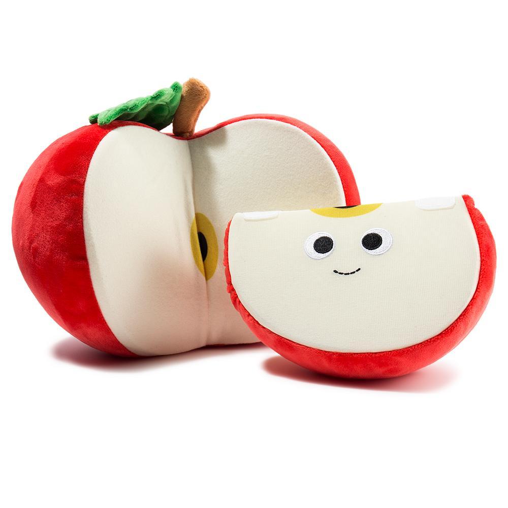 Kidrobot Yummy World red apple and slice plush toy, soft interactive plush featuring colorful apple and slice design.