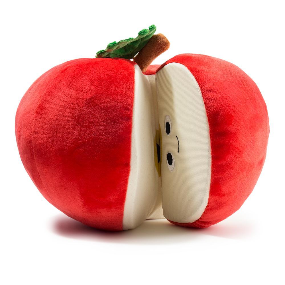 Kidrobot Yummy World red apple and slice plush toy, soft interactive plush featuring detailed apple and slice design.