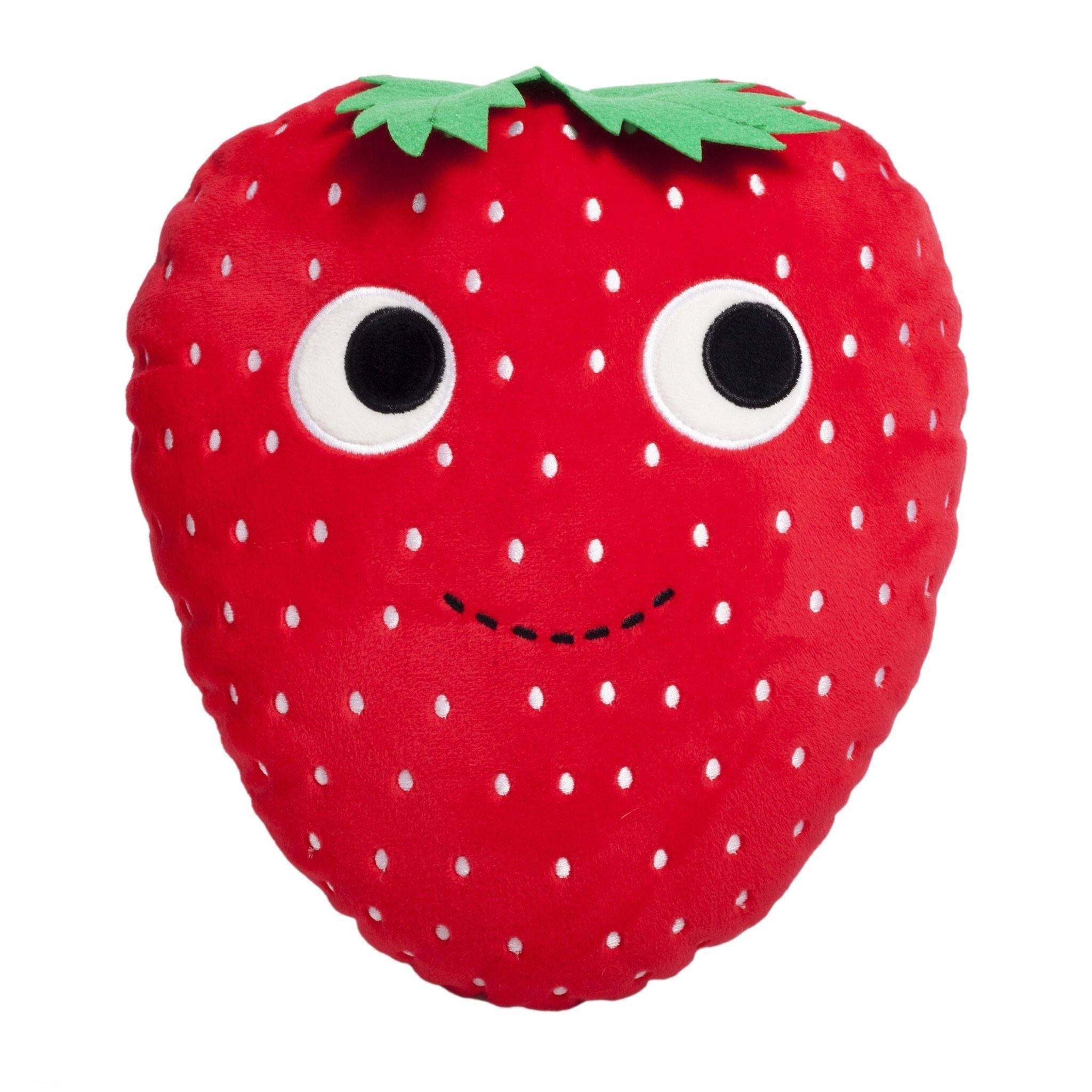 Heidi Kenney Yummy World strawberry 10-inch plush pillow with soft fabric and detailed strawberry design.